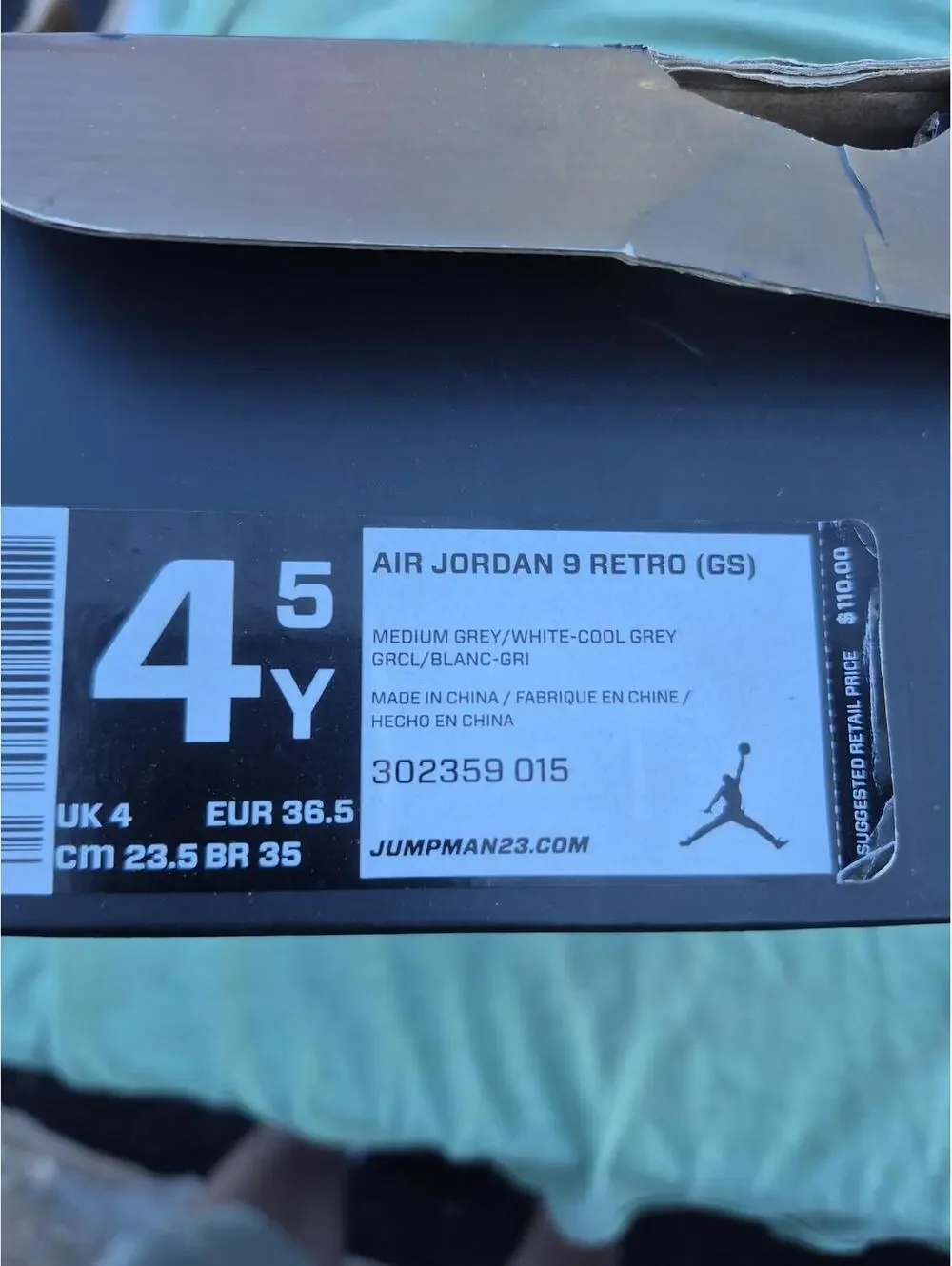 Air Jordan 9 Retro Athletic Shoes Sz 4.5 Cool Gray Pre-owned
